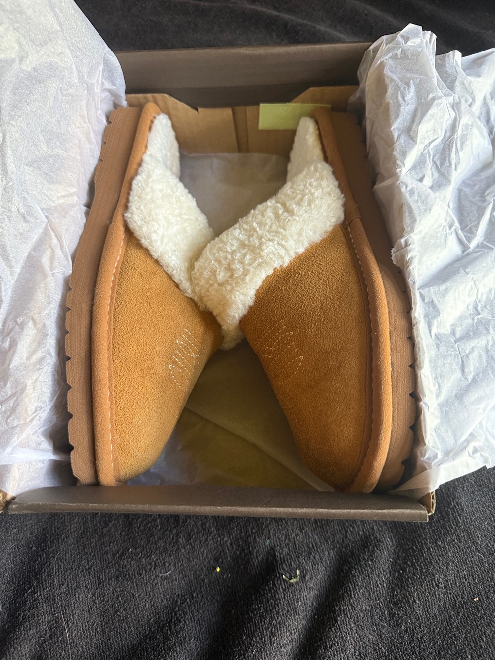 Ariat Camel Suede Shearling-Lined Slip-On Slippers